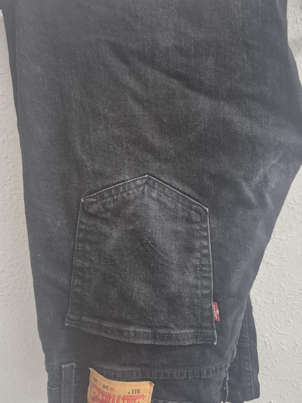 Levi's Black Washed 511 Slim Jeans with Tan Leather Patch
